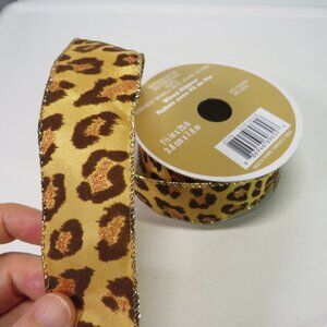 Wired Leopard Ribbon w felted spots, glittered gold edge 1 1/2" wide